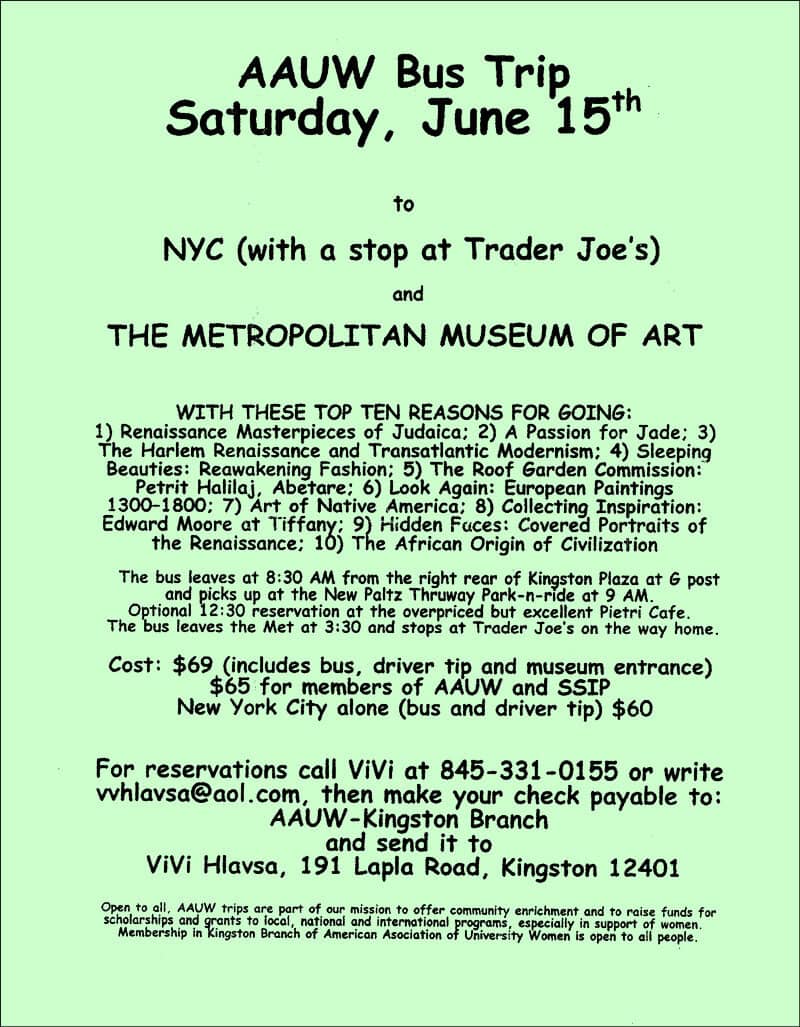 Flyer for AAUW Bus Trip to NYC